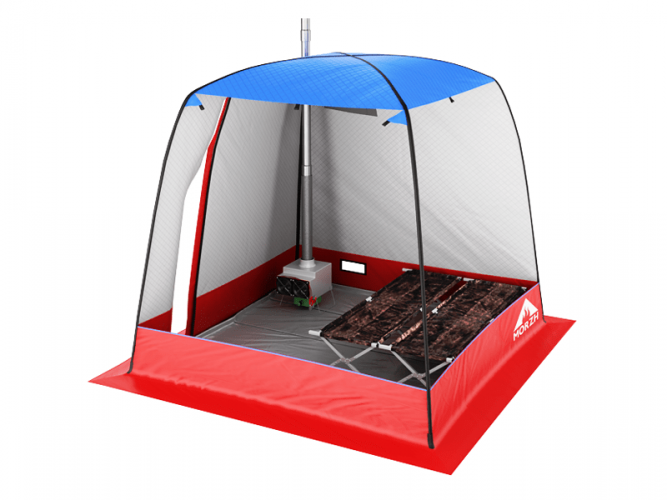 Мобильная баня-палатка МОРЖ c 2-мя окнами сине-красный в Барнауле