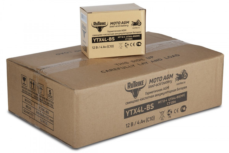 Аккумулятор стартерный для мототехники Rutrike YTX4L-BS (12V/4Ah) в Барнауле