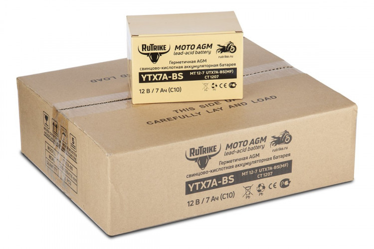 Аккумулятор стартерный для мототехники Rutrike YTX7A-BS (12V/7Ah) в Барнауле