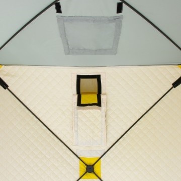 Палатка для рыбалки Helios утепл.Куб 1,5х1,5 желтый/серый в Барнауле