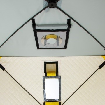 Палатка для рыбалки Helios утепл.Куб 1,5х1,5 желтый/серый в Барнауле