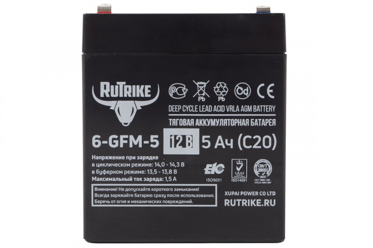 Тяговый гелевый аккумулятор RuTrike 6-GFM-5 (12V5A/H C20) в Барнауле