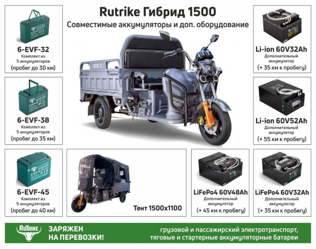 Грузовой электрический трицикл RuTrike Гибрид 1500 в Барнауле