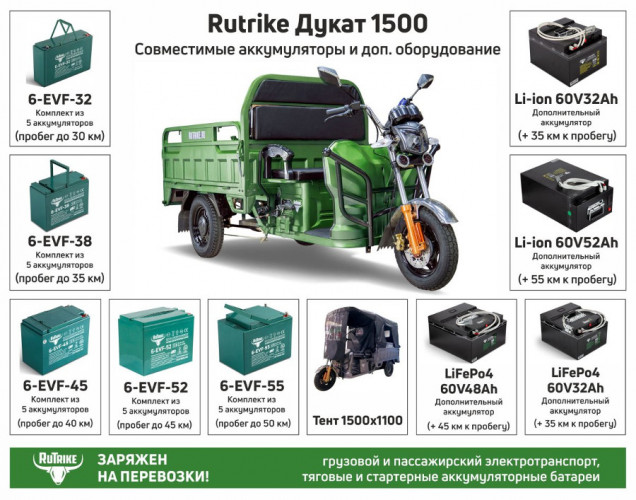 Грузовой электрический трицикл RuTrike Дукат 1500 в Барнауле